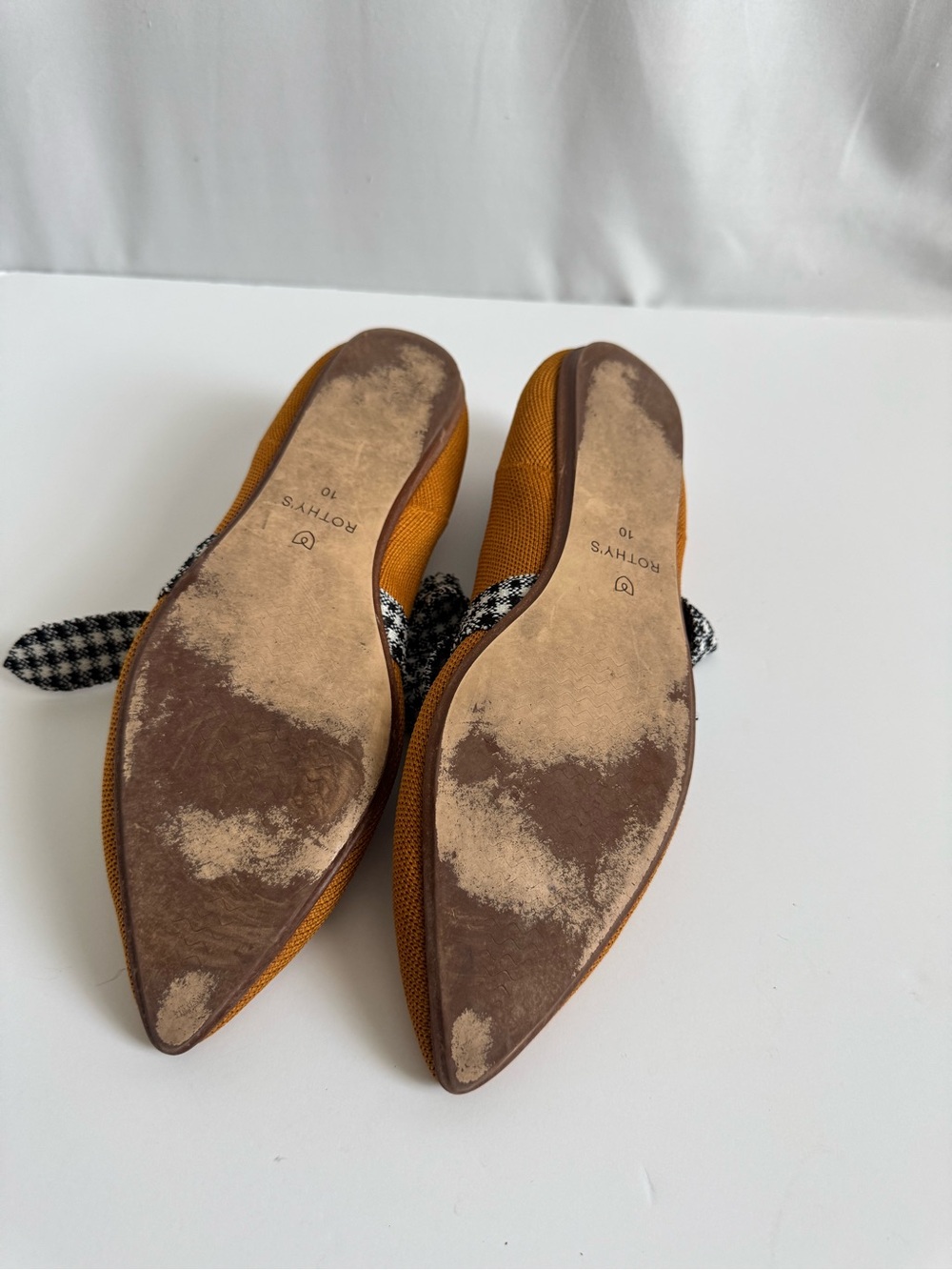 Rothy’s Women’s Mustard Pointed-Toe Bow Flats with houndstooth ties - size 10 - Picture 5 of 5
